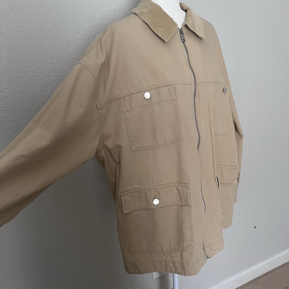 LOFT Women's Canvas Utility Jacket XL Tan Cotton Corduroy Chore Barn Workwear